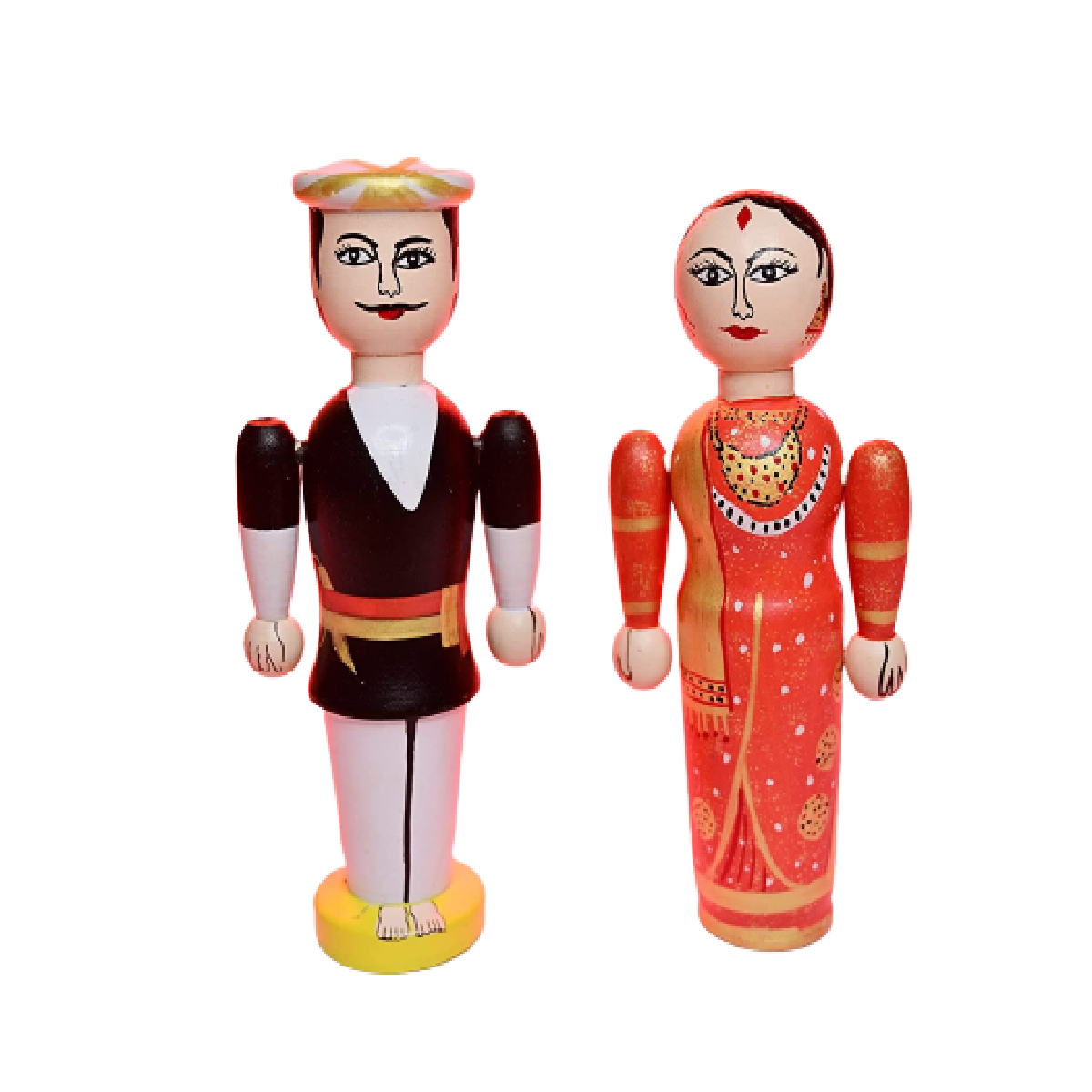 Channapatna Toys Indian Raja & Rani Wooden Dolls Non Toxic Colors